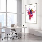 Framed bold modern anatomical heart watercolor print in a cardiology clinic