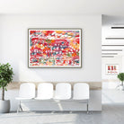 Framed bone & cartilage histology watercolor print in a clinic waiting room