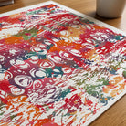 Close-up of bone & cartilage histology watercolor print showing paper texture and grain