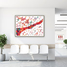 Framed bone marrow histology watercolor print in a clinic waiting room