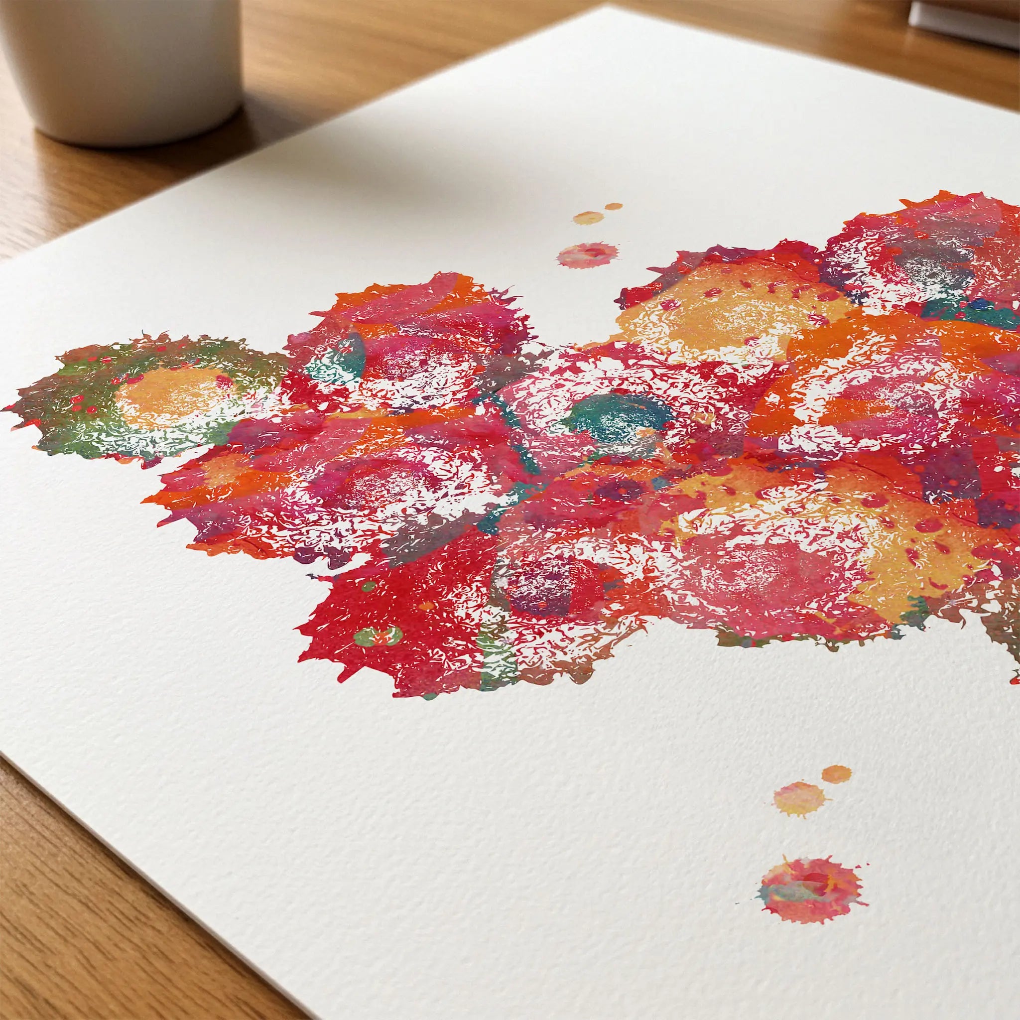 Close-up of bone tissue histology watercolor print showing paper texture and grain