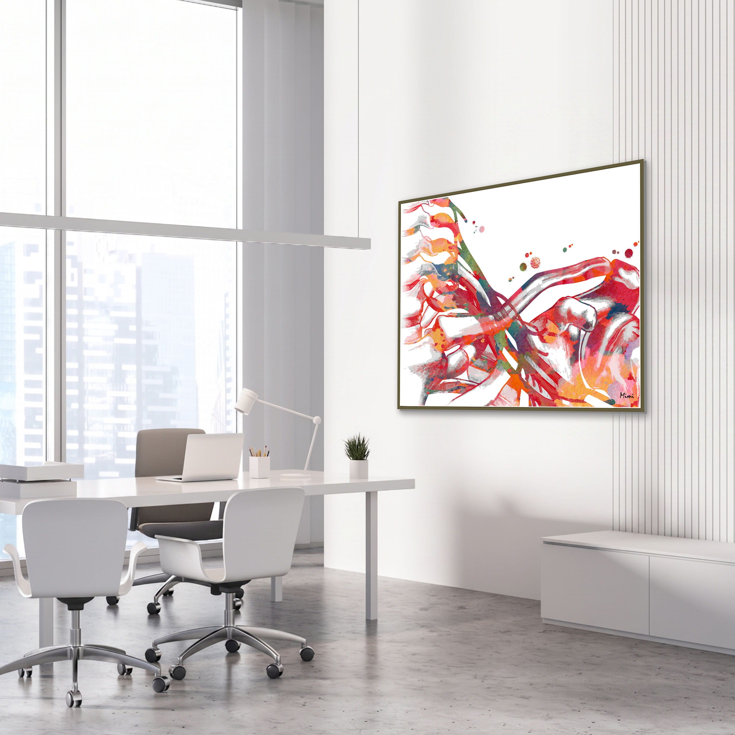 Framed brachial plexus watercolor print in an orthopedic clinic