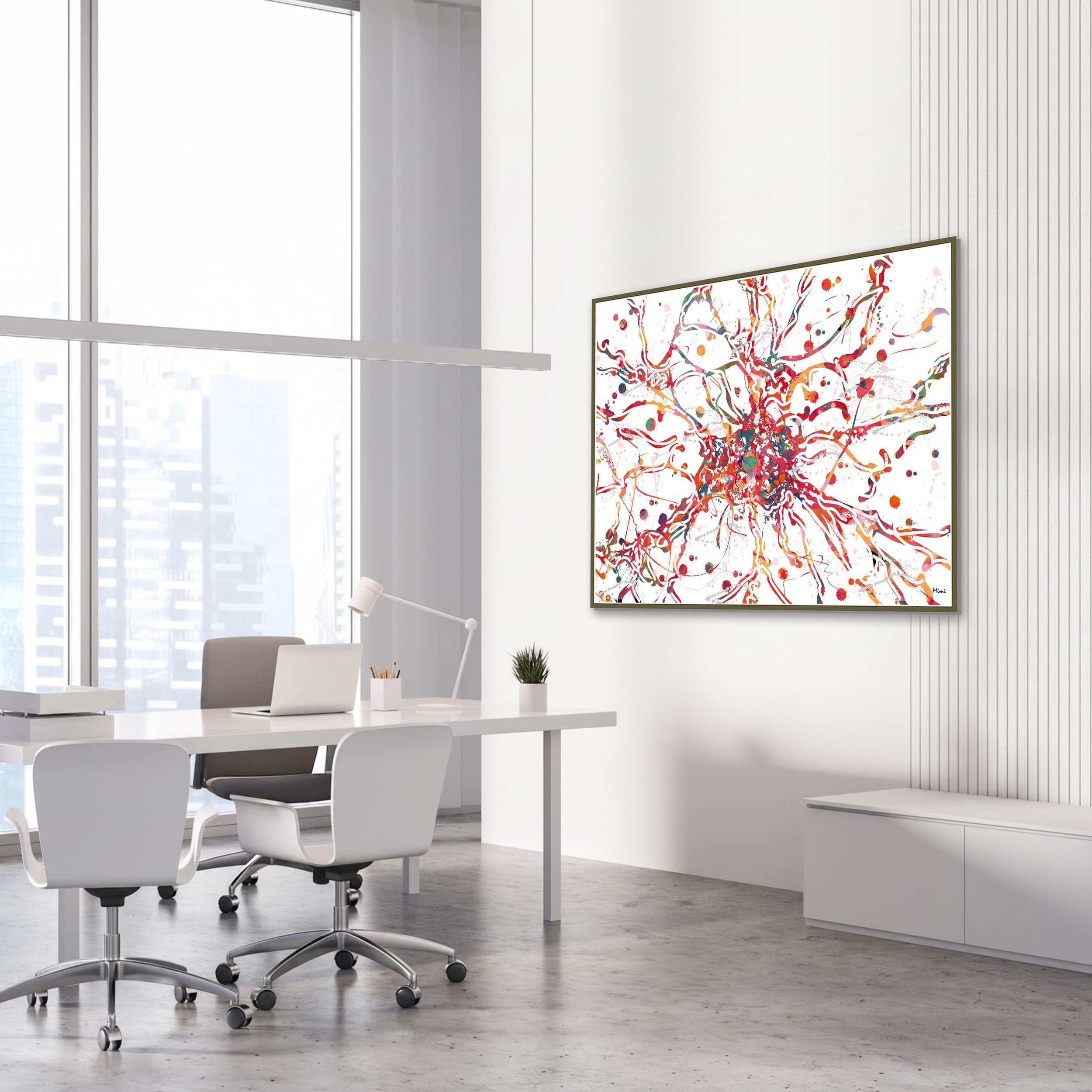 Framed brain cell nerve cell watercolor print in a neurology clinic