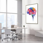 Framed brain lobes lateral view watercolor print in a neurology clinic
