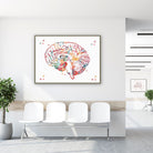 Framed brain sagittal section anatomy watercolor print in a clinic waiting room