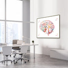 Framed brain sagittal section anatomy watercolor print in a neurology clinic
