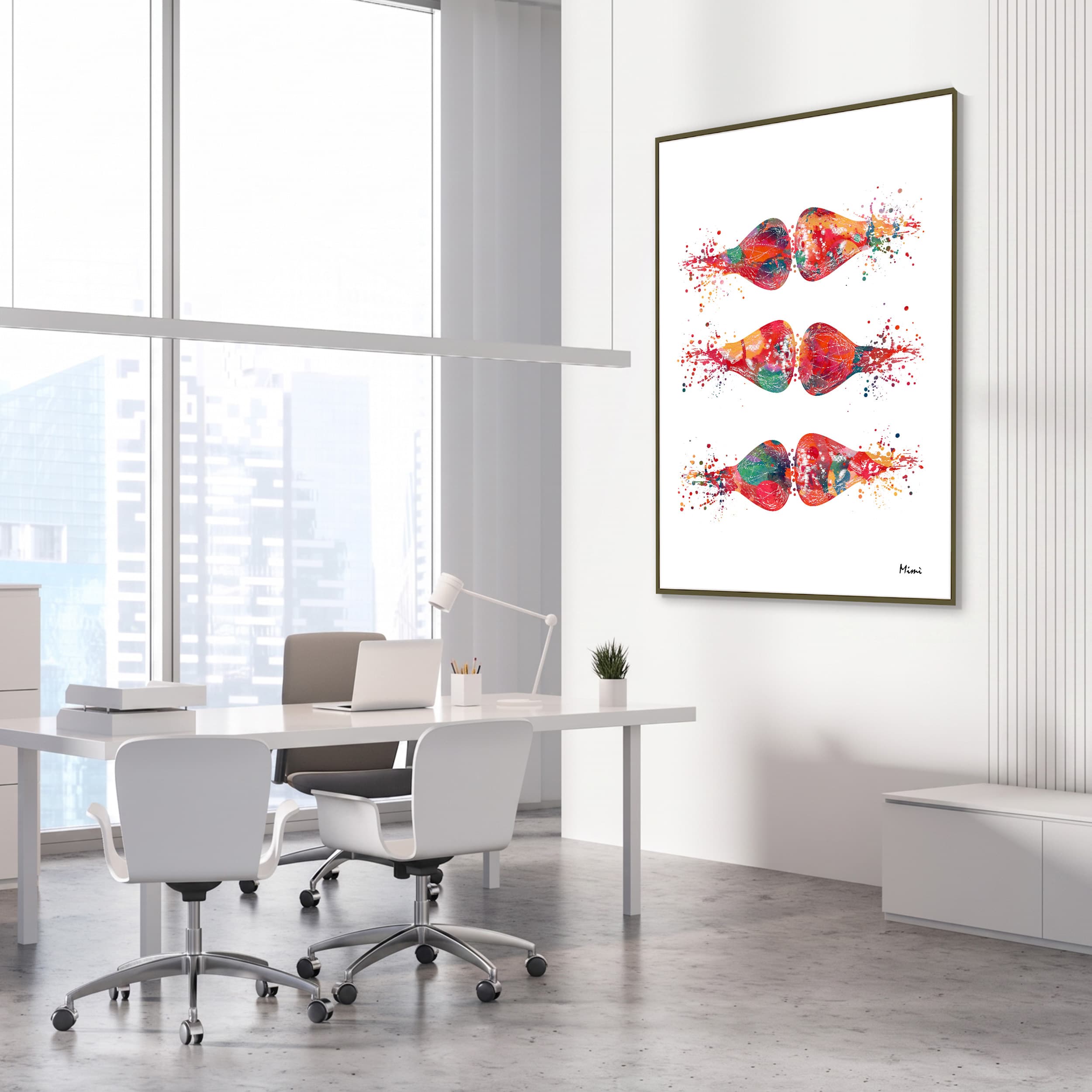 Framed brain synapses watercolor print in a neurology clinic