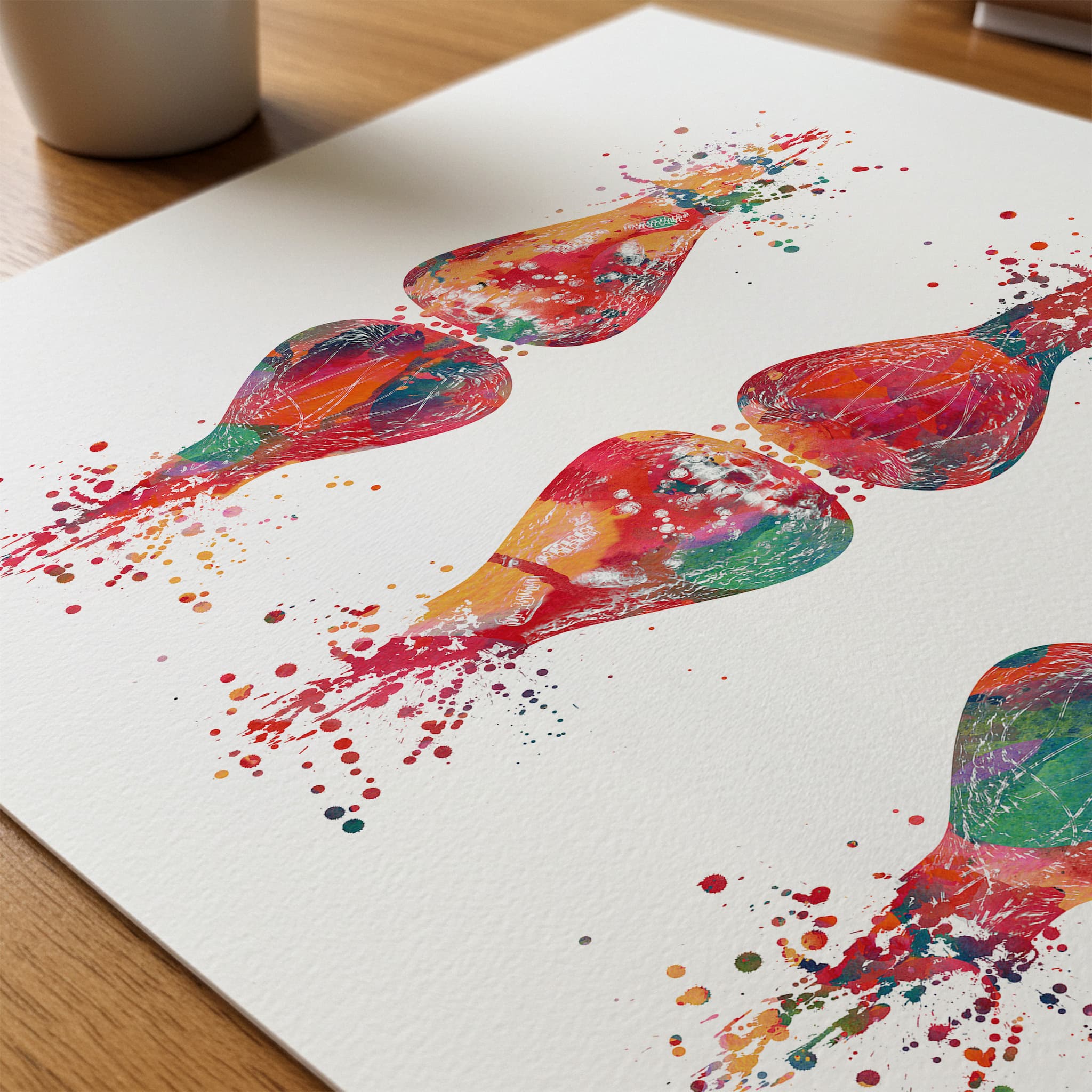 Close-up of brain synapses watercolor print showing paper texture and grain