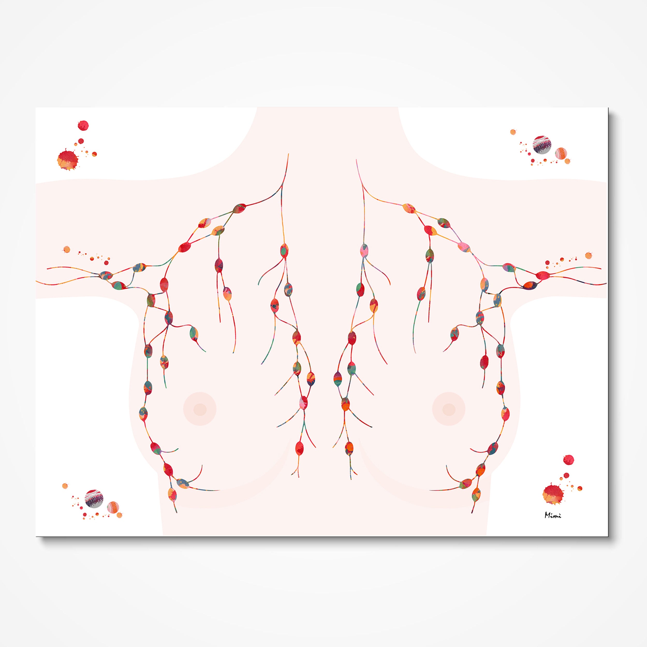Breast Lymph Nodes watercolor art print for oncology clinic wall decor