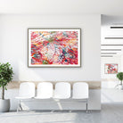 Framed breast tissue histology watercolor print in a clinic waiting room