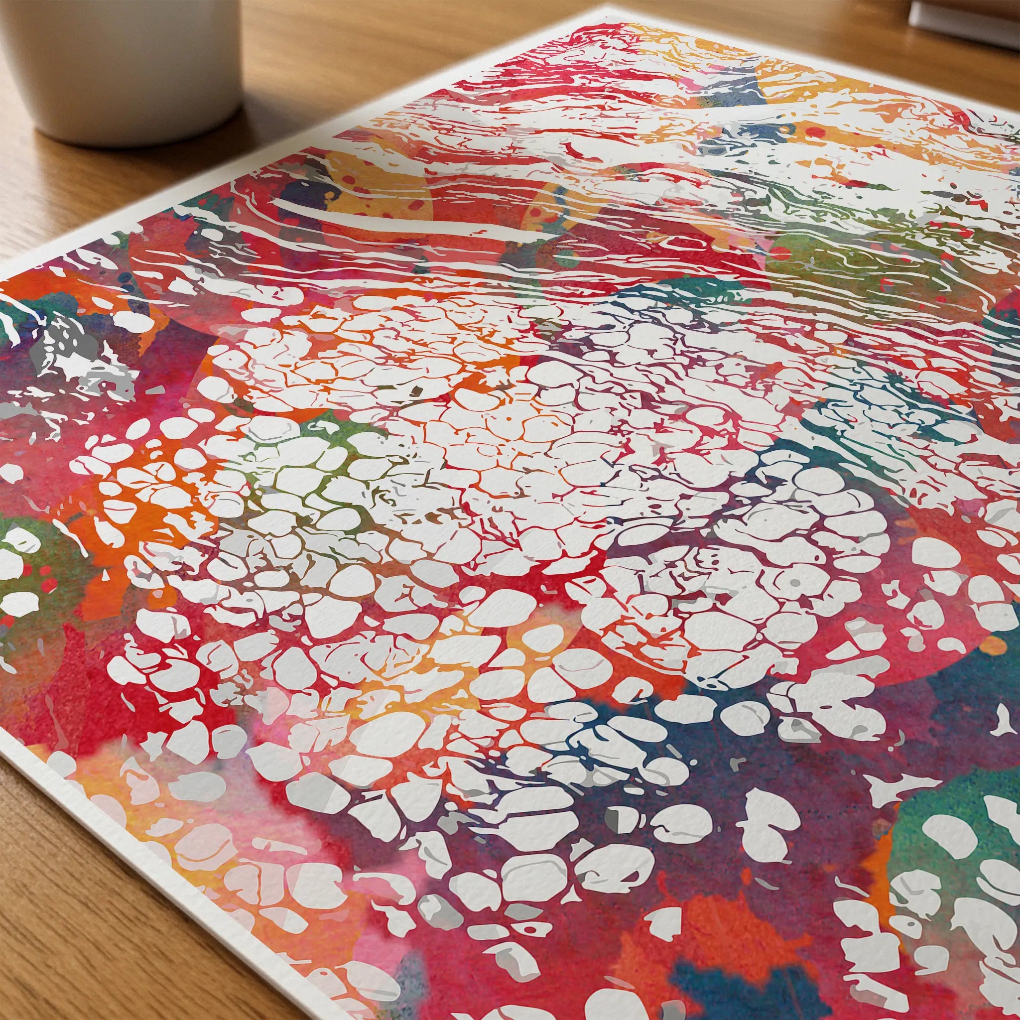 Close-up of breast tissue histology watercolor print showing paper texture and grain