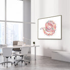 Framed c. elegans & dna abstract science watercolor print in a genetics laboratory