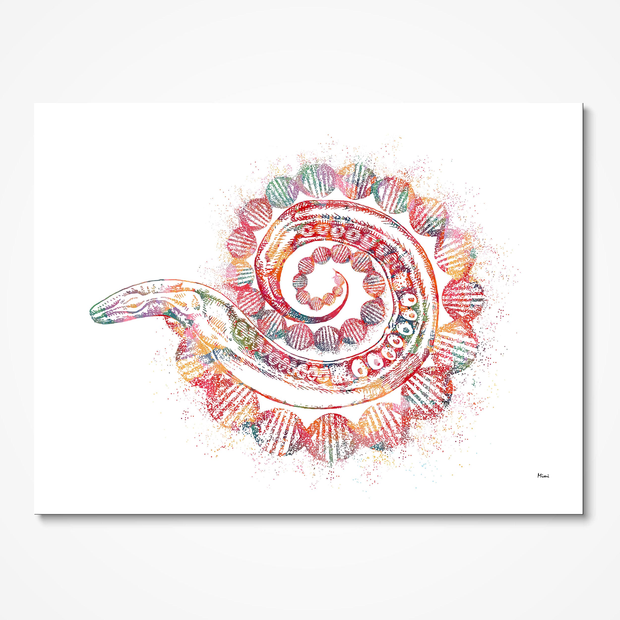 C. elegans & DNA Abstract Science watercolor art print for genetics lab wall decor