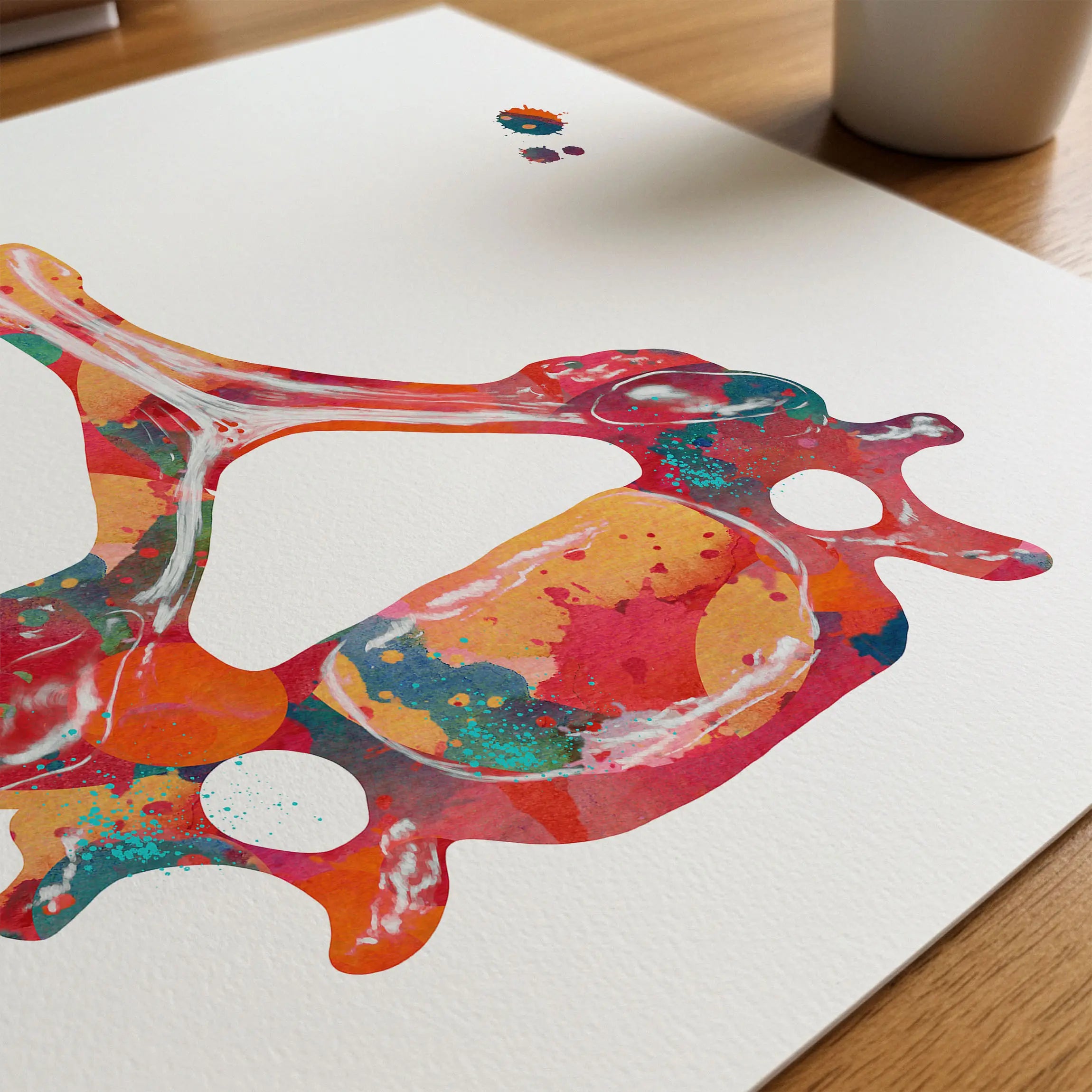 Close-up of c6 vertebra detail watercolor print showing paper texture and grain