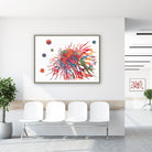 Framed cancer cell abstract watercolor print in a clinic waiting room