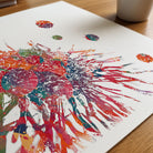 Close-up of cancer cell abstract watercolor print showing paper texture and grain
