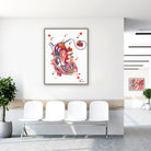 Framed cardiac pacemaker watercolor print in a clinic waiting room