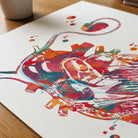 Close-up of cardiac pacemaker watercolor print showing paper texture and grain