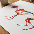 Close-up of cat skeleton watercolor print showing paper texture and grain