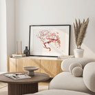 angle view of the cerebral aneurysm watercolor print hanging in a warm living room