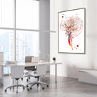 Framed cerebral angiography brain vascularization watercolor print in a vascular clinic
