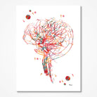 Cerebral angiography brain vascularization watercolor art print for vascular clinic wall decor