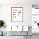 Framed chemistry lab glassware watercolor print in a clinic waiting room