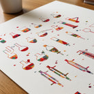 Close-up of chemistry lab glassware watercolor print showing paper texture and grain