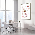Framed chemistry lab glassware watercolor print in a science laboratory office