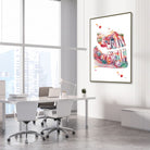 Framed children's teeth deciduous dentition watercolor print in a dental clinic