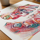 Close-up of children's teeth deciduous dentition watercolor print showing paper texture and grain