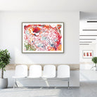Framed chondrosarcoma watercolor print in a clinic waiting room