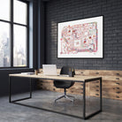 Framed circuit board watercolor print in a technology office