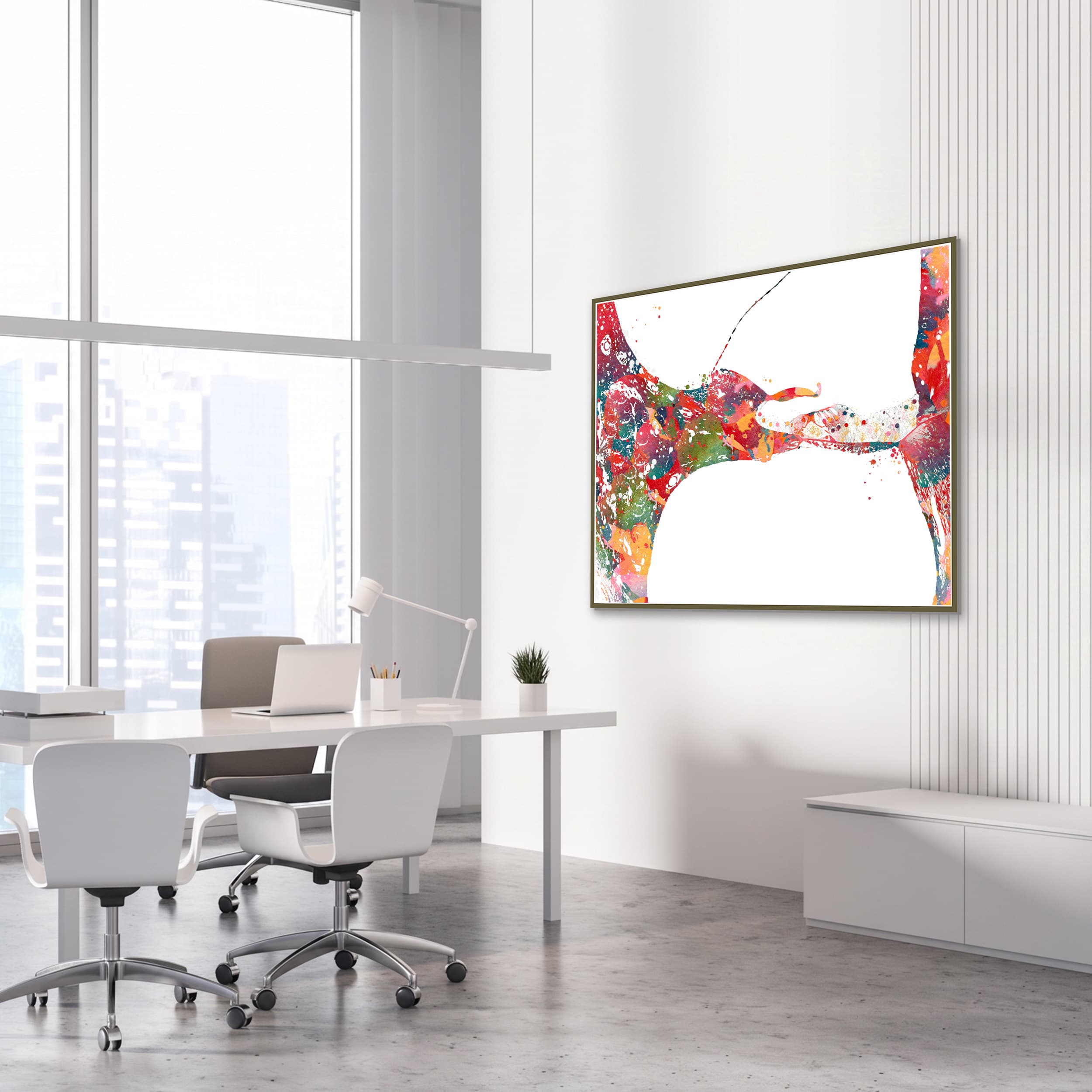 Framed cochlea histology watercolor print in an ENT clinic