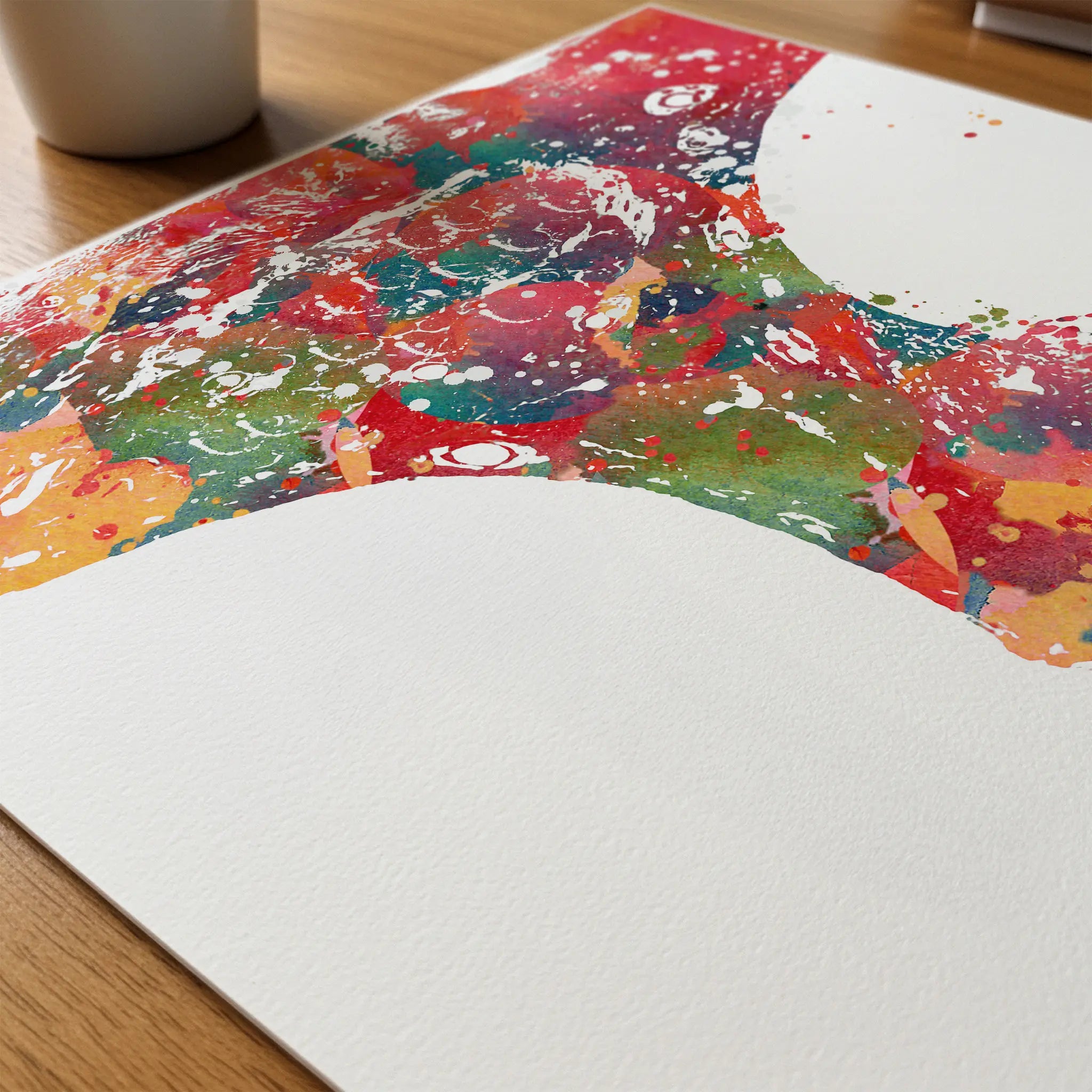 Close-up of cochlea histology watercolor print showing paper texture and grain