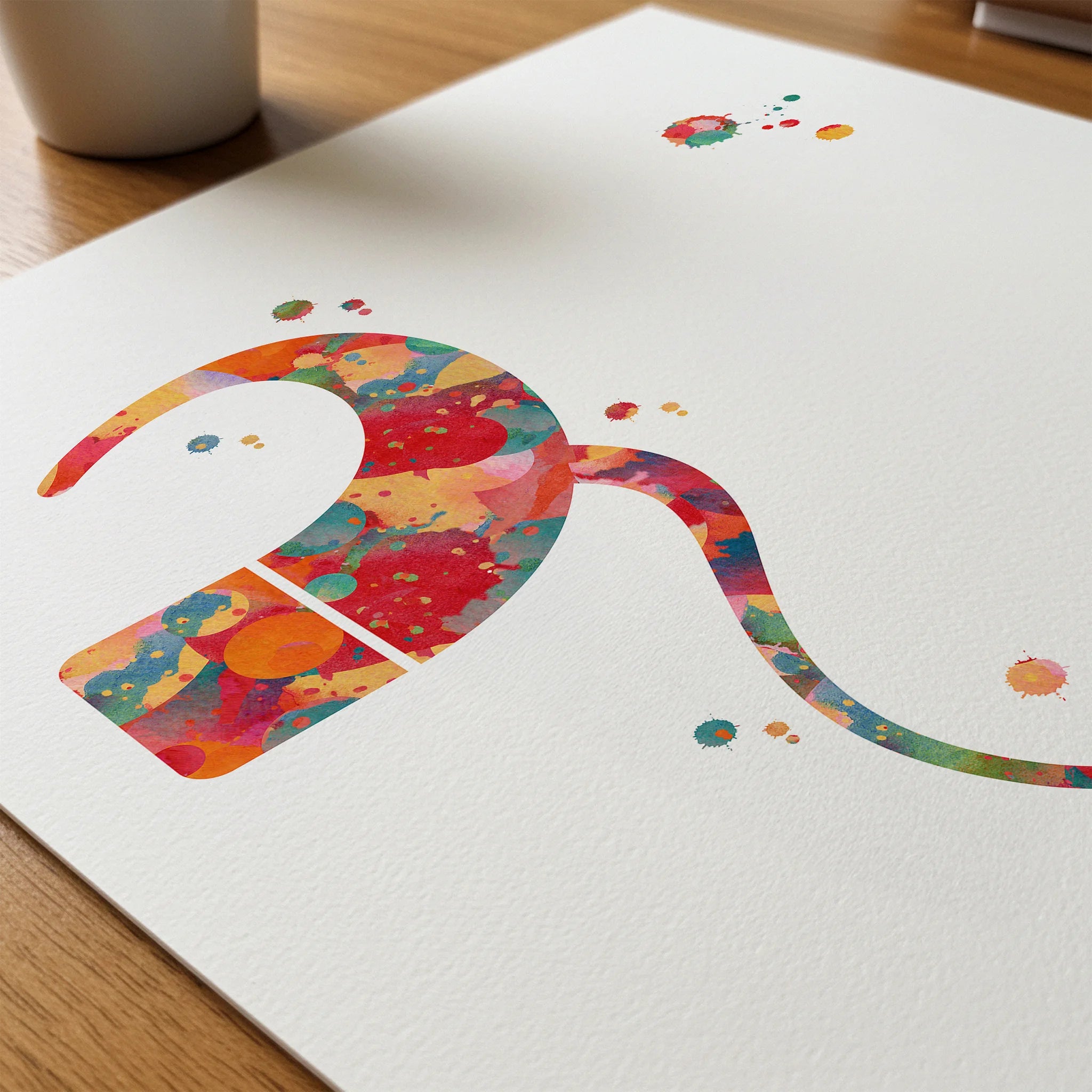 Close-up of cochlear implant watercolor print showing paper texture and grain