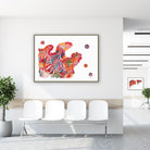 Framed colon histology watercolor print in a clinic waiting room