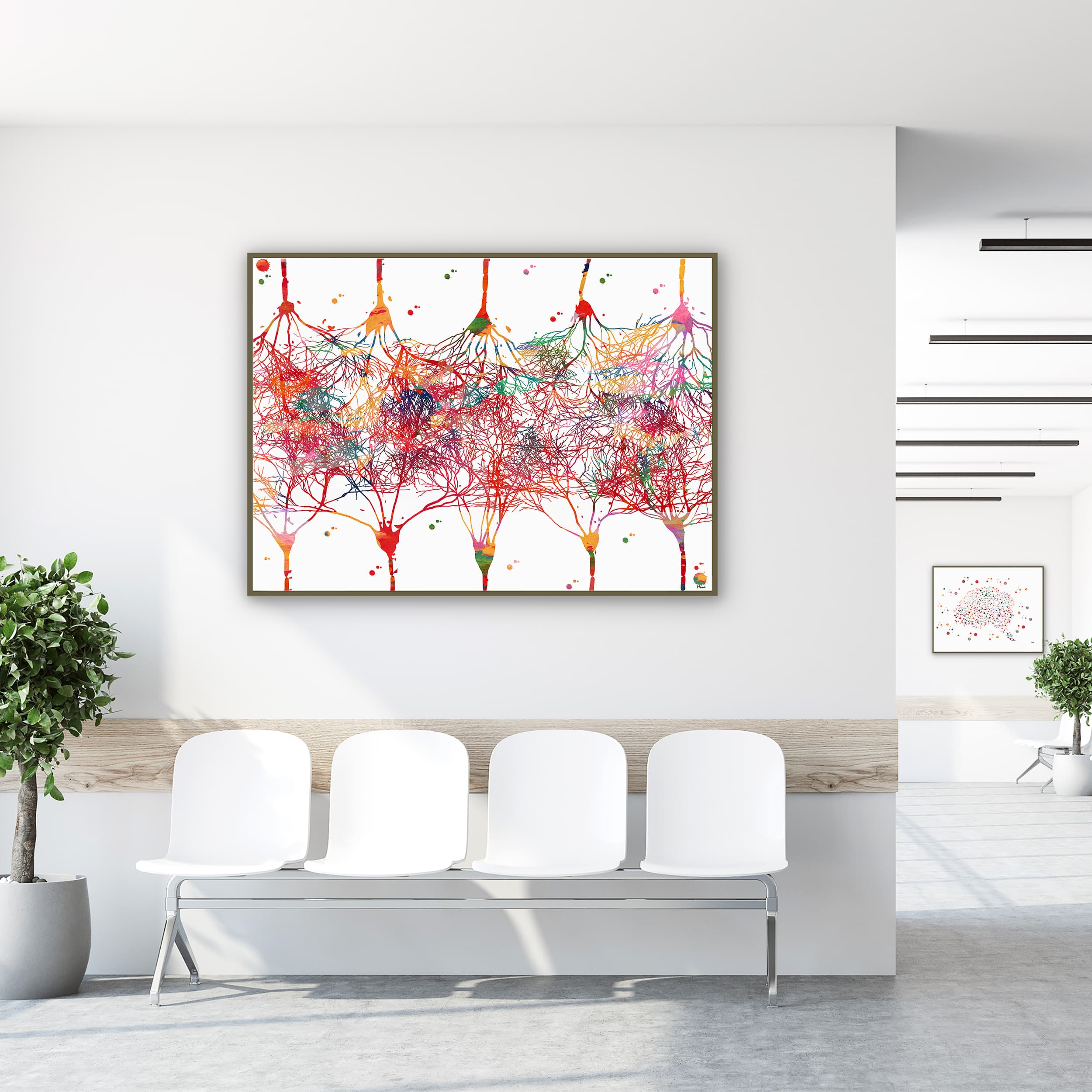 Framed cortical neurons neocortex watercolor print in a clinic waiting room