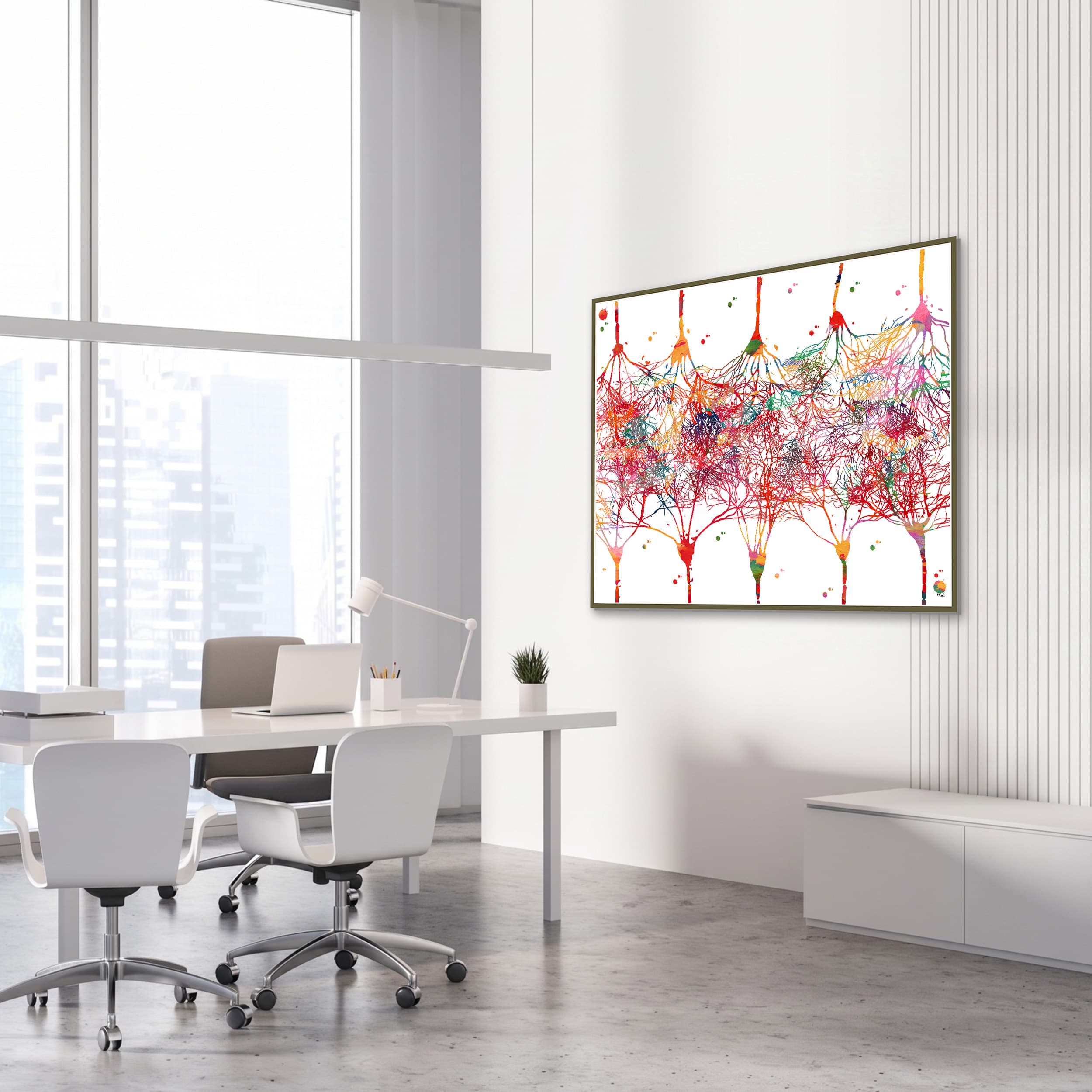 Framed cortical neurons neocortex watercolor print in a neurology clinic