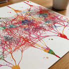 Close-up of cortical neurons neocortex watercolor print showing paper texture and grain
