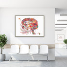 Framed cranial nerves & brainstem anatomy watercolor print in a clinic waiting room