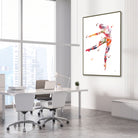 Framed dance anatomy, arabesque leap watercolor print in an orthopedic clinic