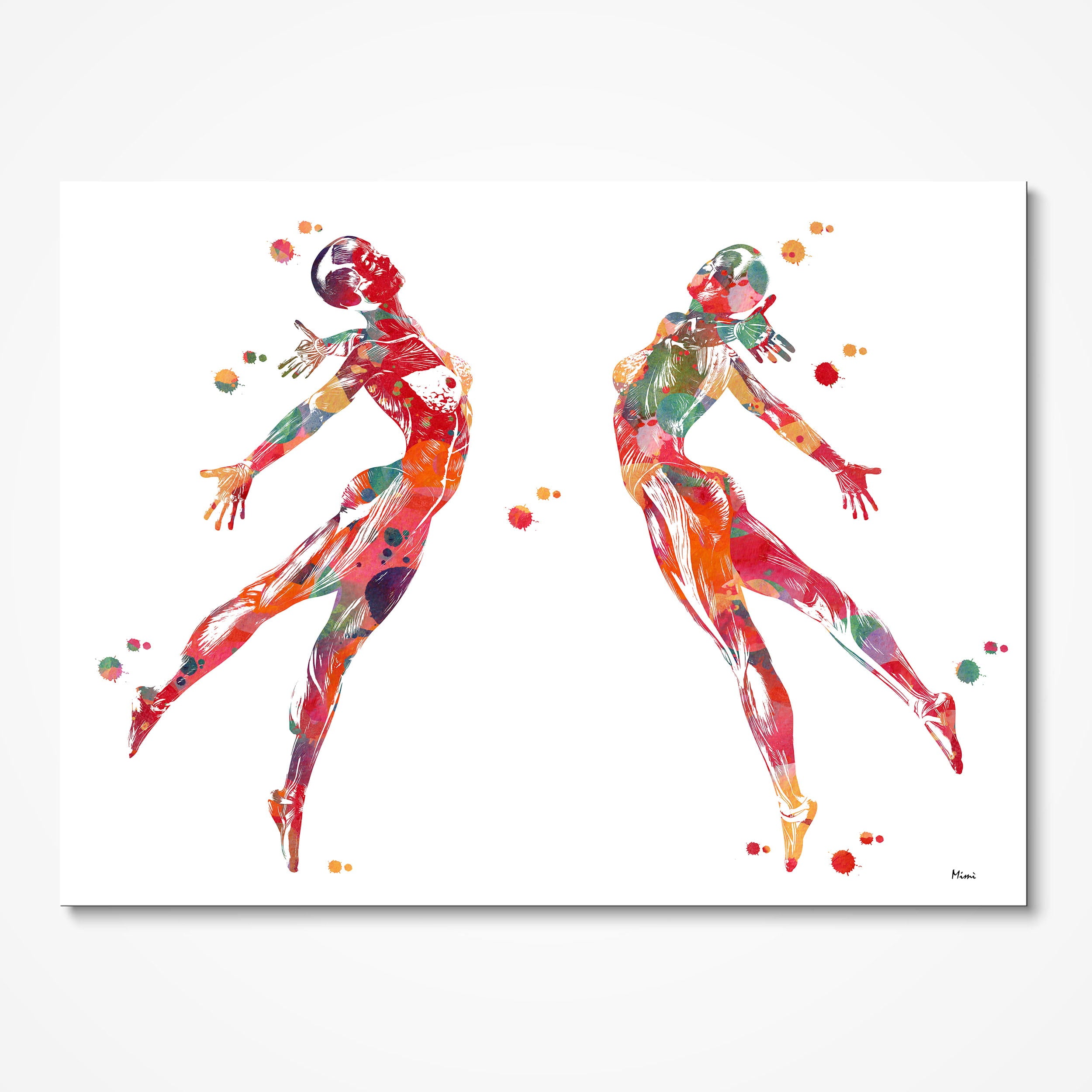 Dance anatomy, expressive reach watercolor art print for dance studio wall decor