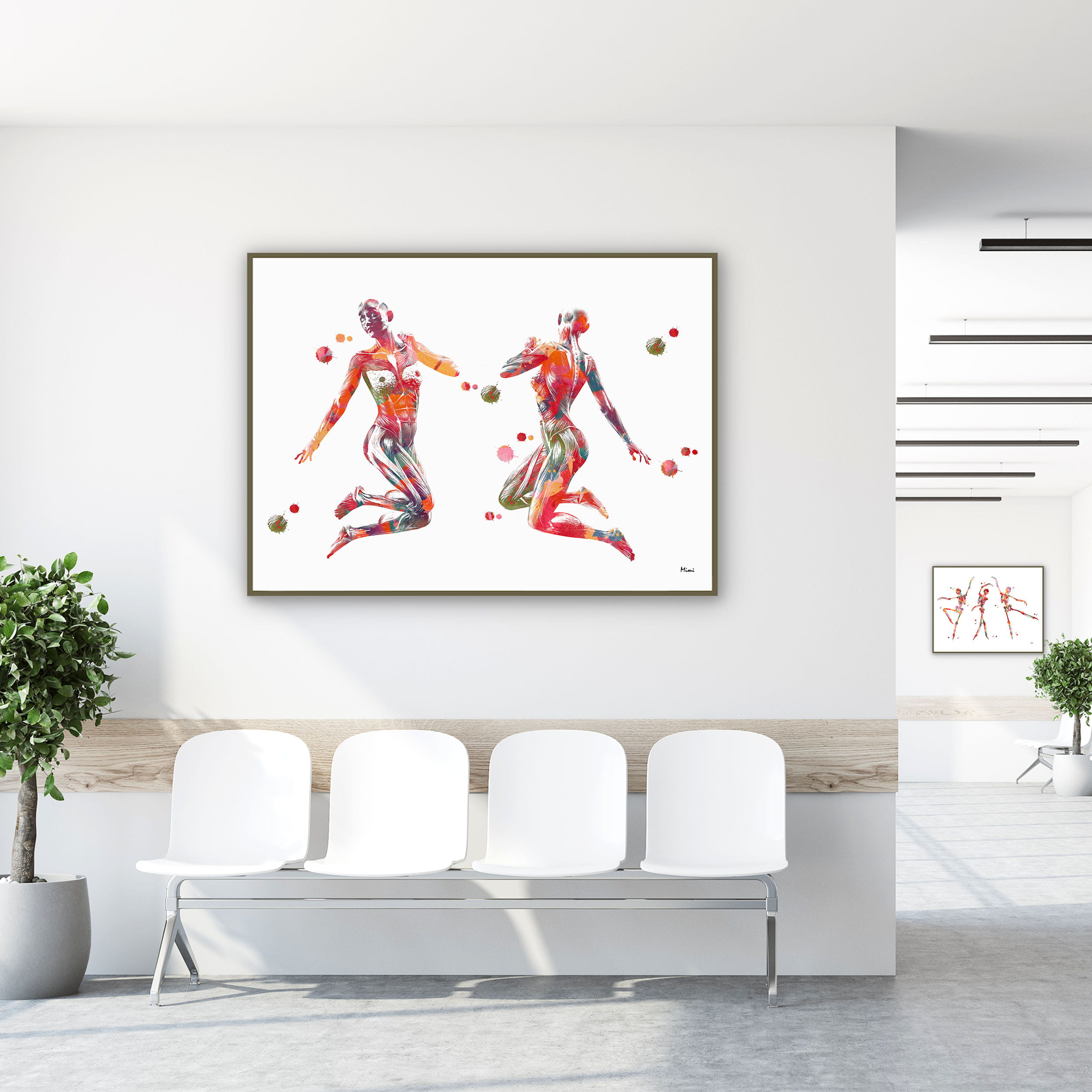 Framed spine tree of life watercolor print in a clinic waiting room