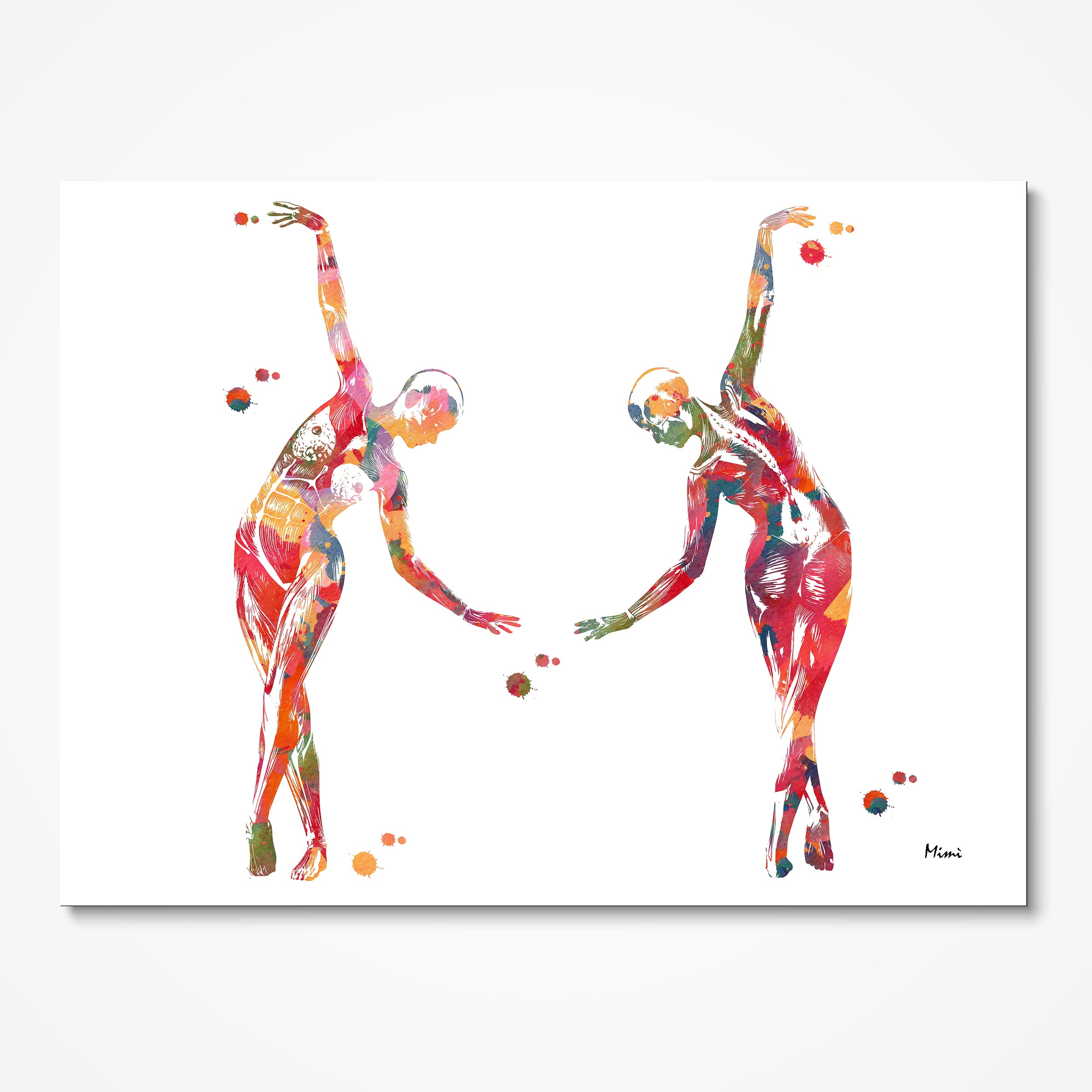 Dance anatomy, side bend watercolor art print for dance studio wall decor