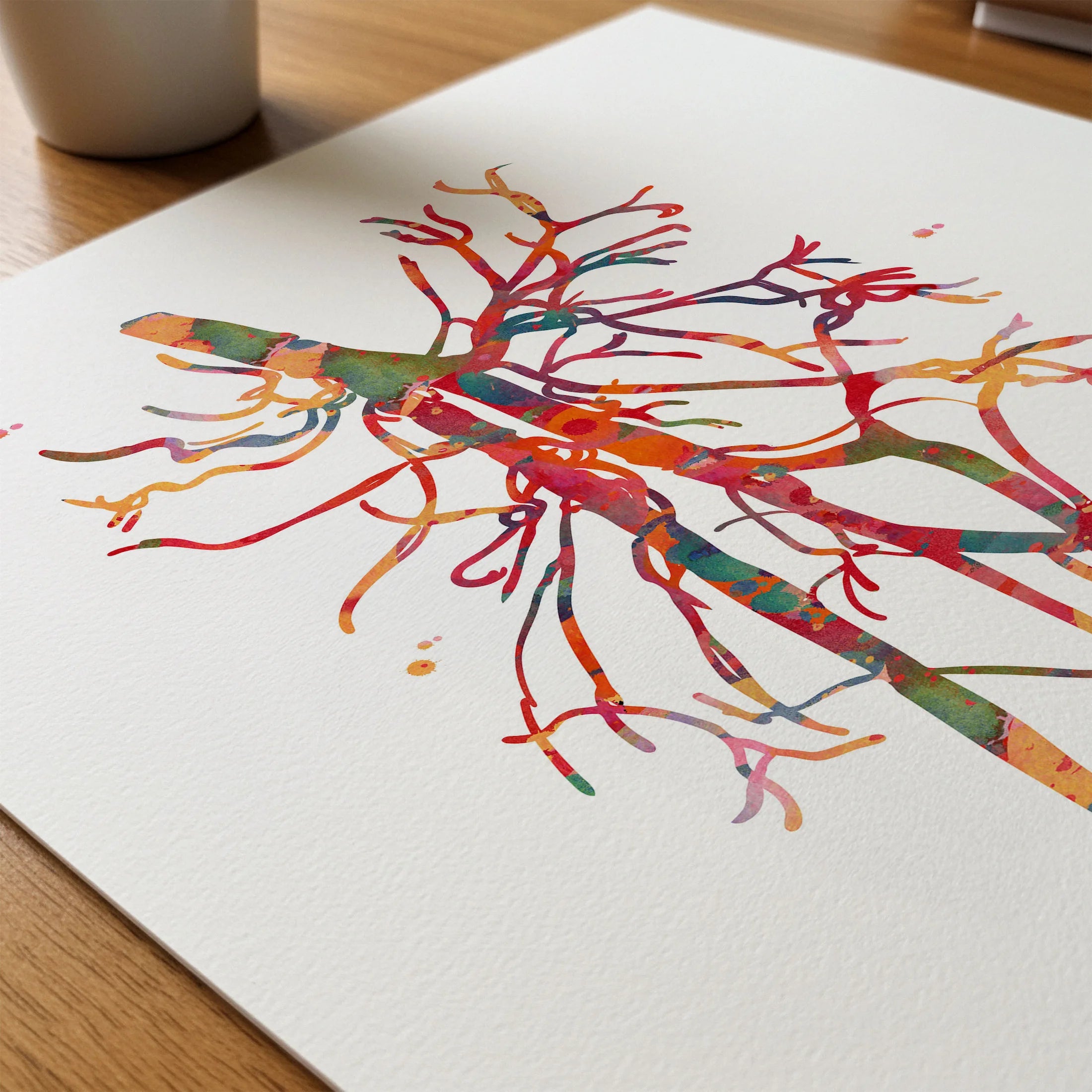 Close-up of deep femoral artery (profunda femoris) watercolor print showing paper texture and grain
