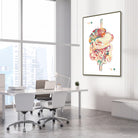 Framed digestive tract watercolor print in a gastroenterology clinic
