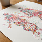 Close-up of dna bodies watercolor print showing paper texture and grain