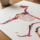 Close-up of dog skeleton watercolor print showing paper texture and grain