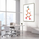 Framed dopamine molecular structure watercolor print in a science laboratory office